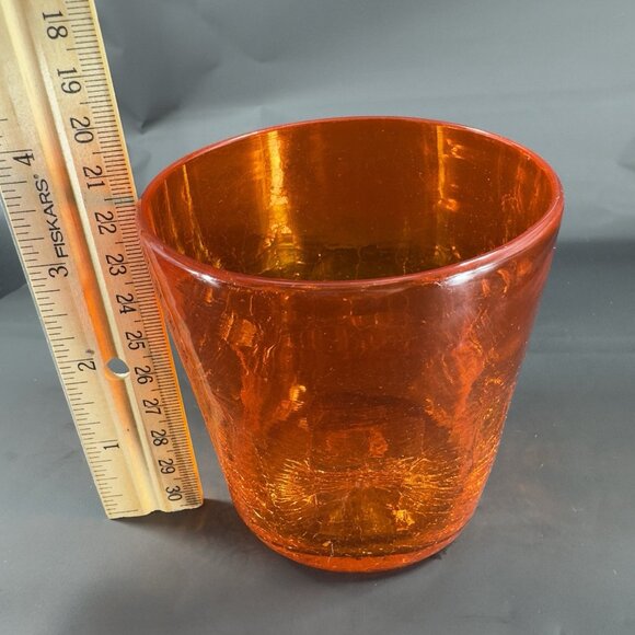 Blenko Dimpled Pinched Crackle Glass Red Drinking Glass Cup Hand Blown Vintage - Picture 4 of 12